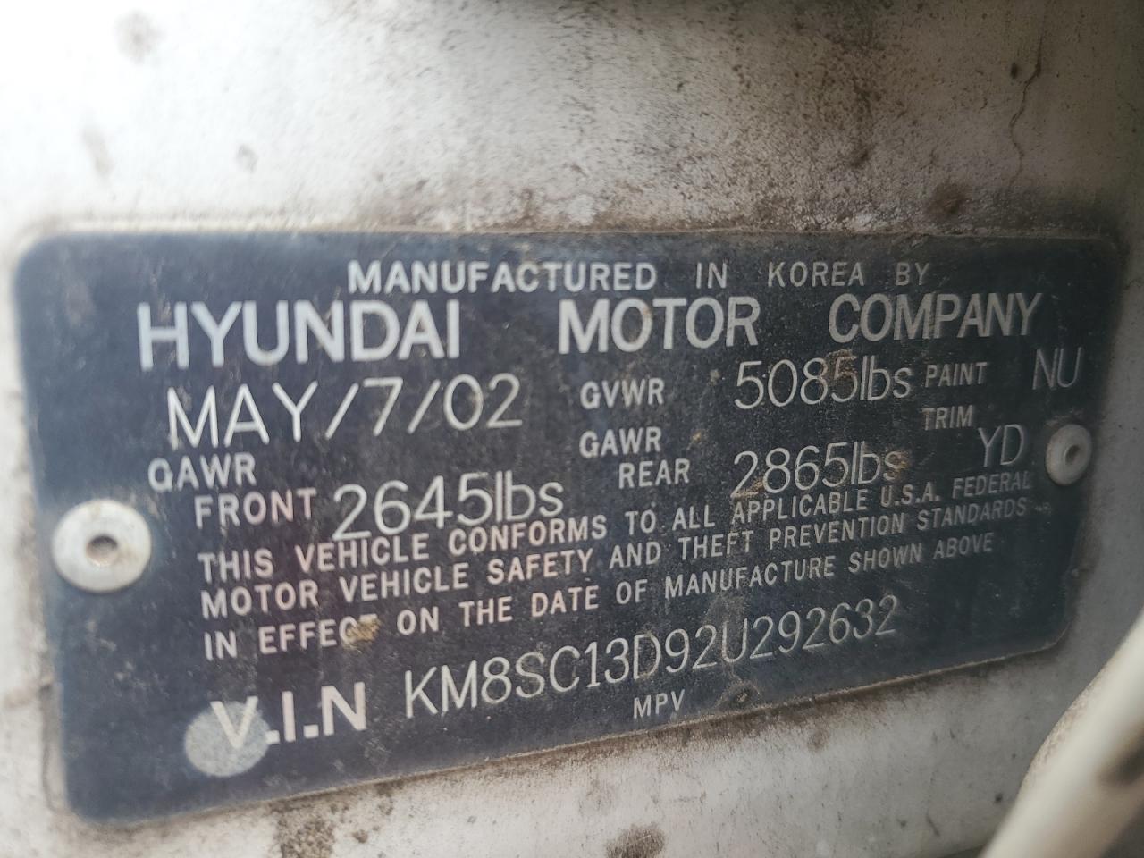 2002 Hyundai Santa Fe Gls VIN: KM8SC13D92U292632 Lot: 55688595