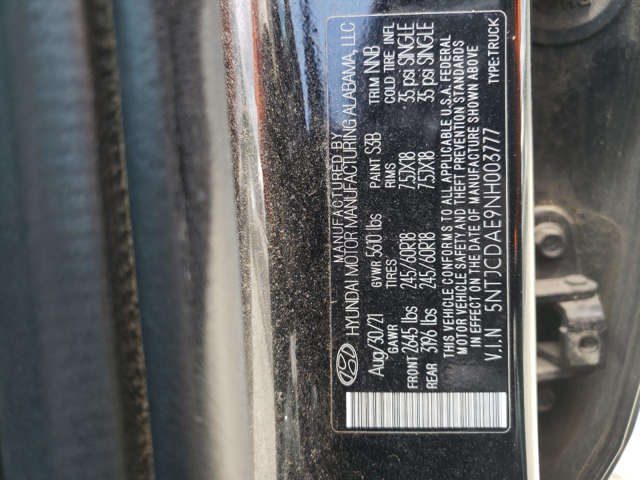 2022 Hyundai Santa Cruz Sel VIN: 5NTJCDAE9NH003777 Lot: 56345415