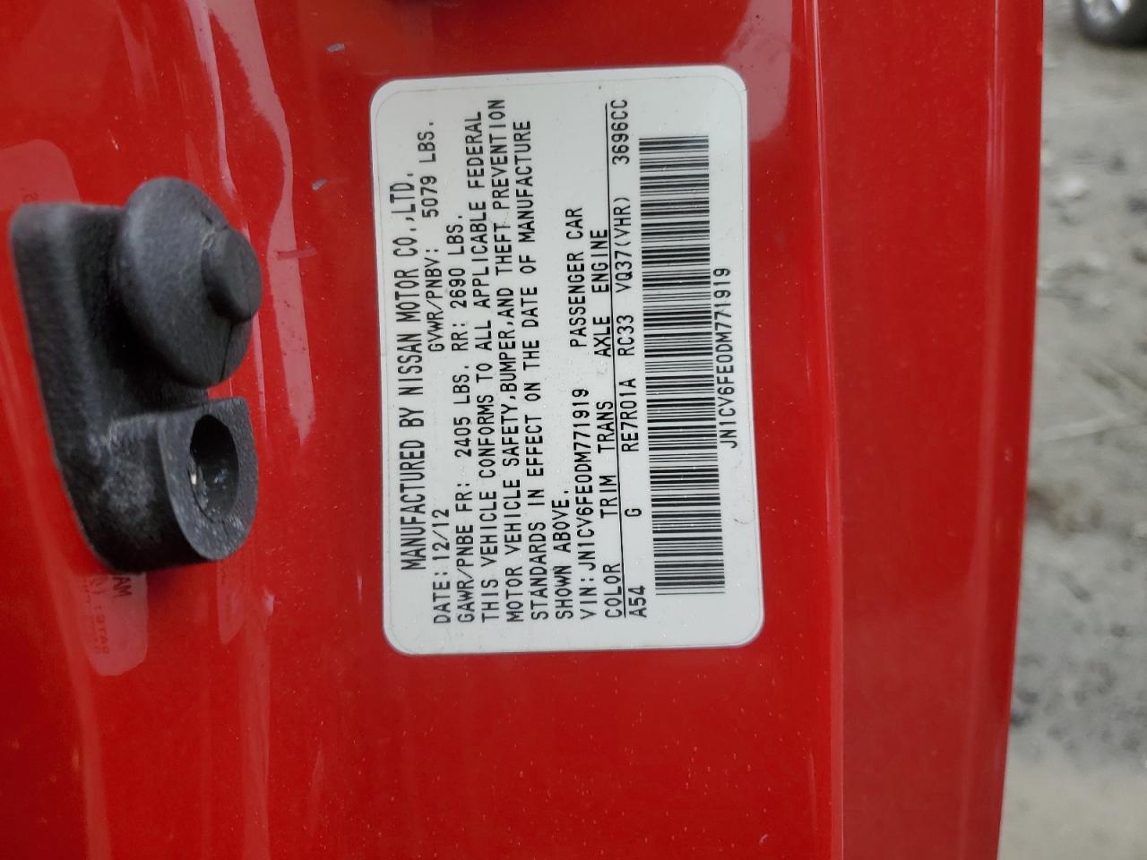 2013 Infiniti G37 Sport VIN: JN1CV6FE0DM771919 Lot: 57944575