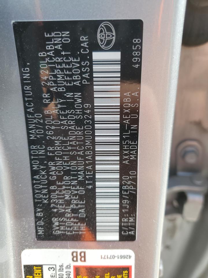 2021 Toyota Avalon Xse VIN: 4T1EA1AB3MU003249 Lot: 58326255