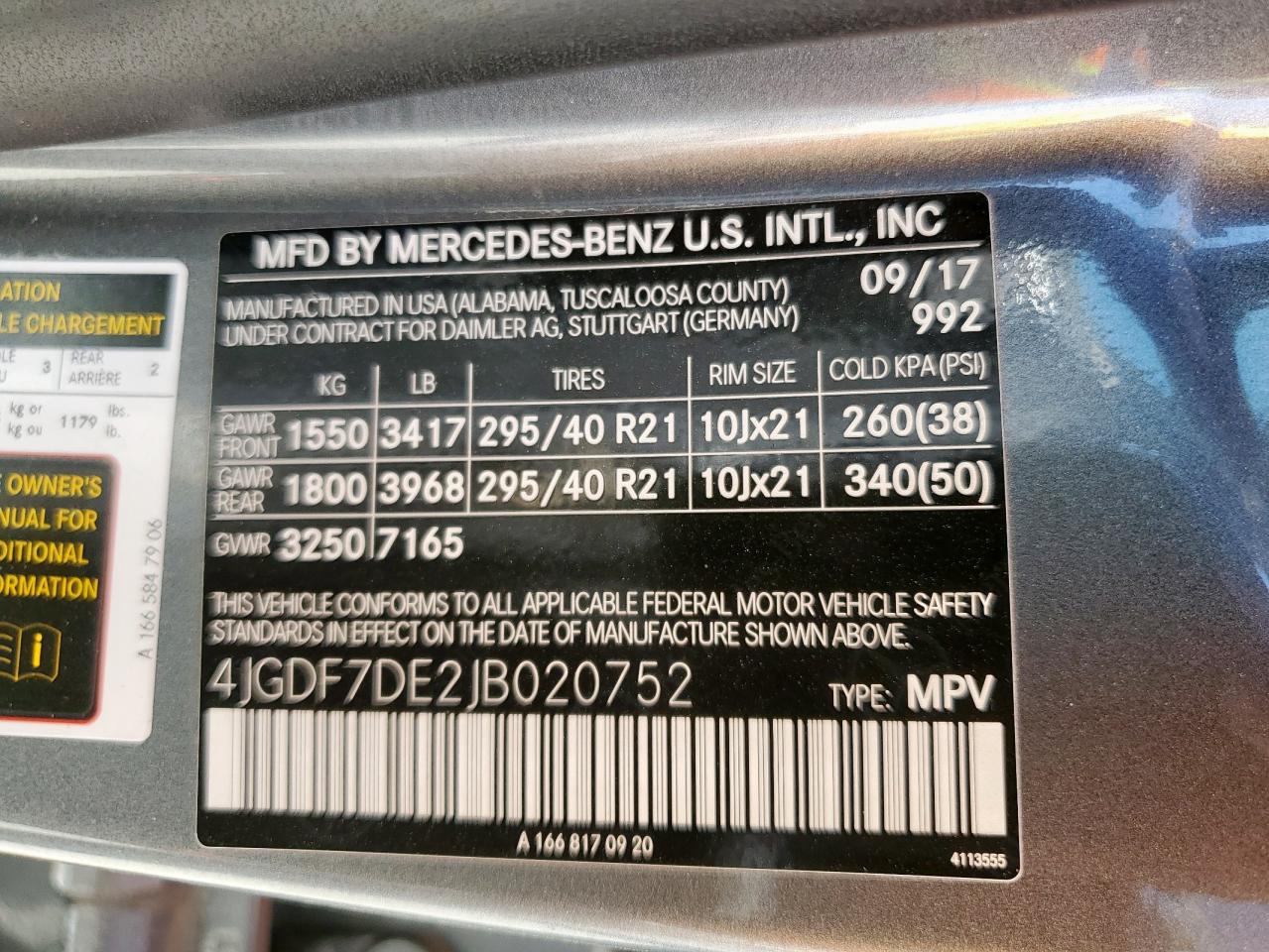 2018 Mercedes-Benz Gls 550 4Matic VIN: 4JGDF7DE2JB020752 Lot: 58349815