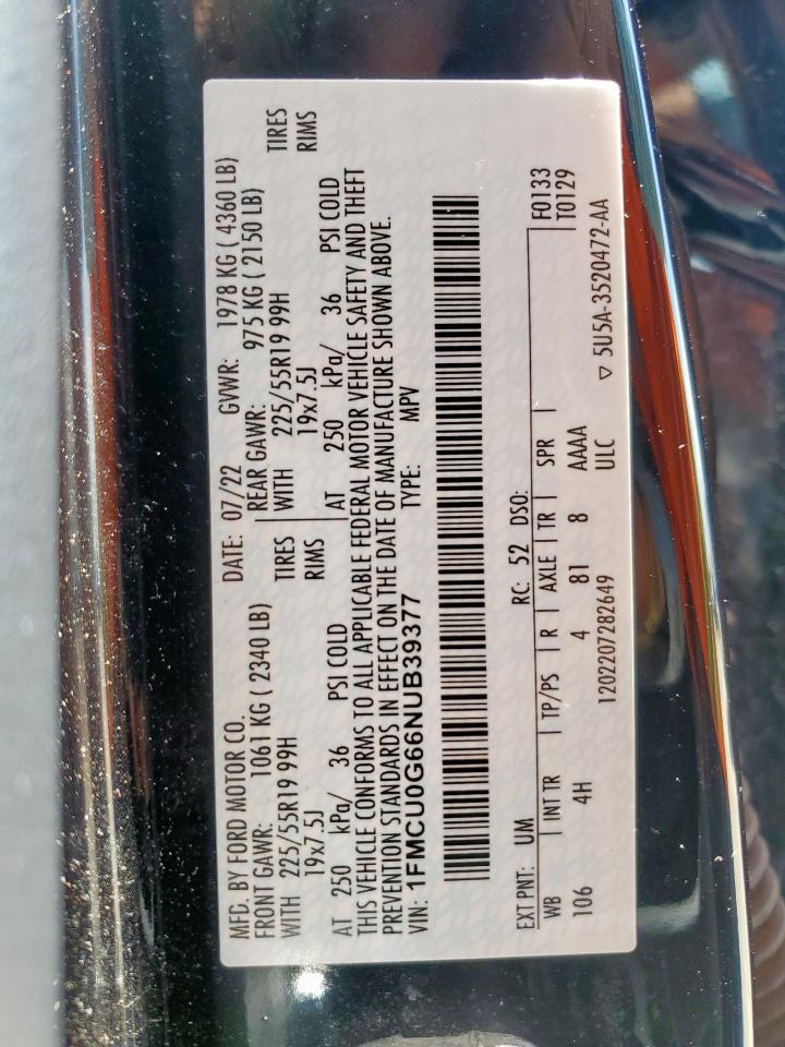 2022 Ford Escape Se VIN: 1FMCU0G66NUB39377 Lot: 55761245