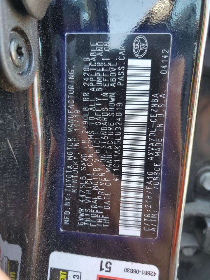 2020 Toyota Camry Le VIN: 4T1C11AK5LU324019 Lot: 56784825