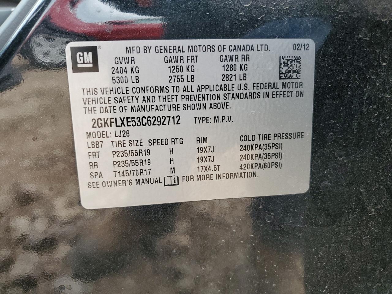 2012 GMC Terrain Slt VIN: 2GKFLXE53C6292712 Lot: 57035115