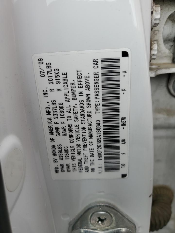 2009 Honda Accord Lx VIN: 1HGCP26369A190840 Lot: 56955445