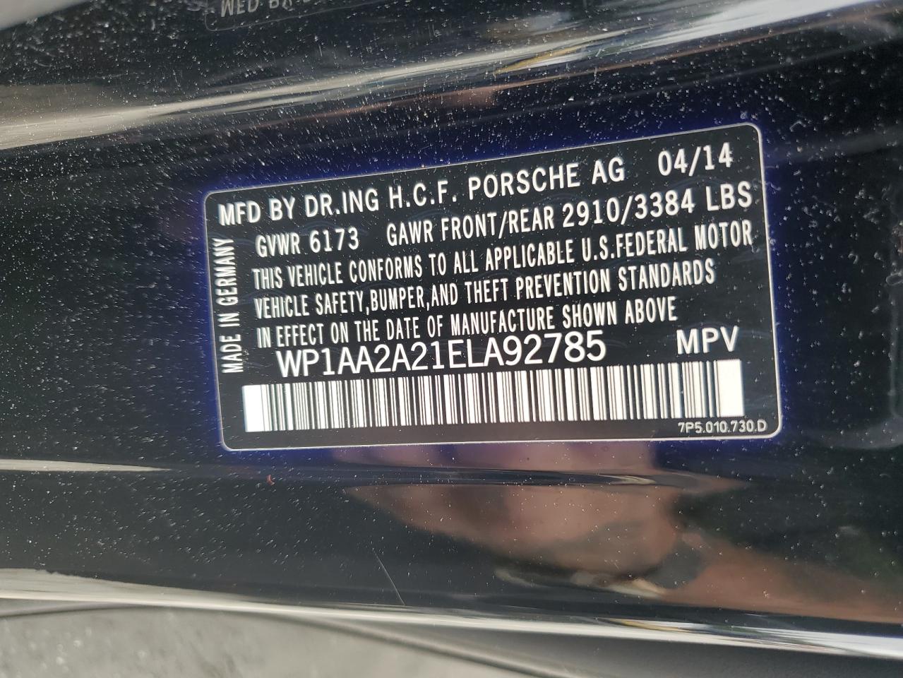 2014 Porsche Cayenne VIN: WP1AA2A21ELA92785 Lot: 56255925
