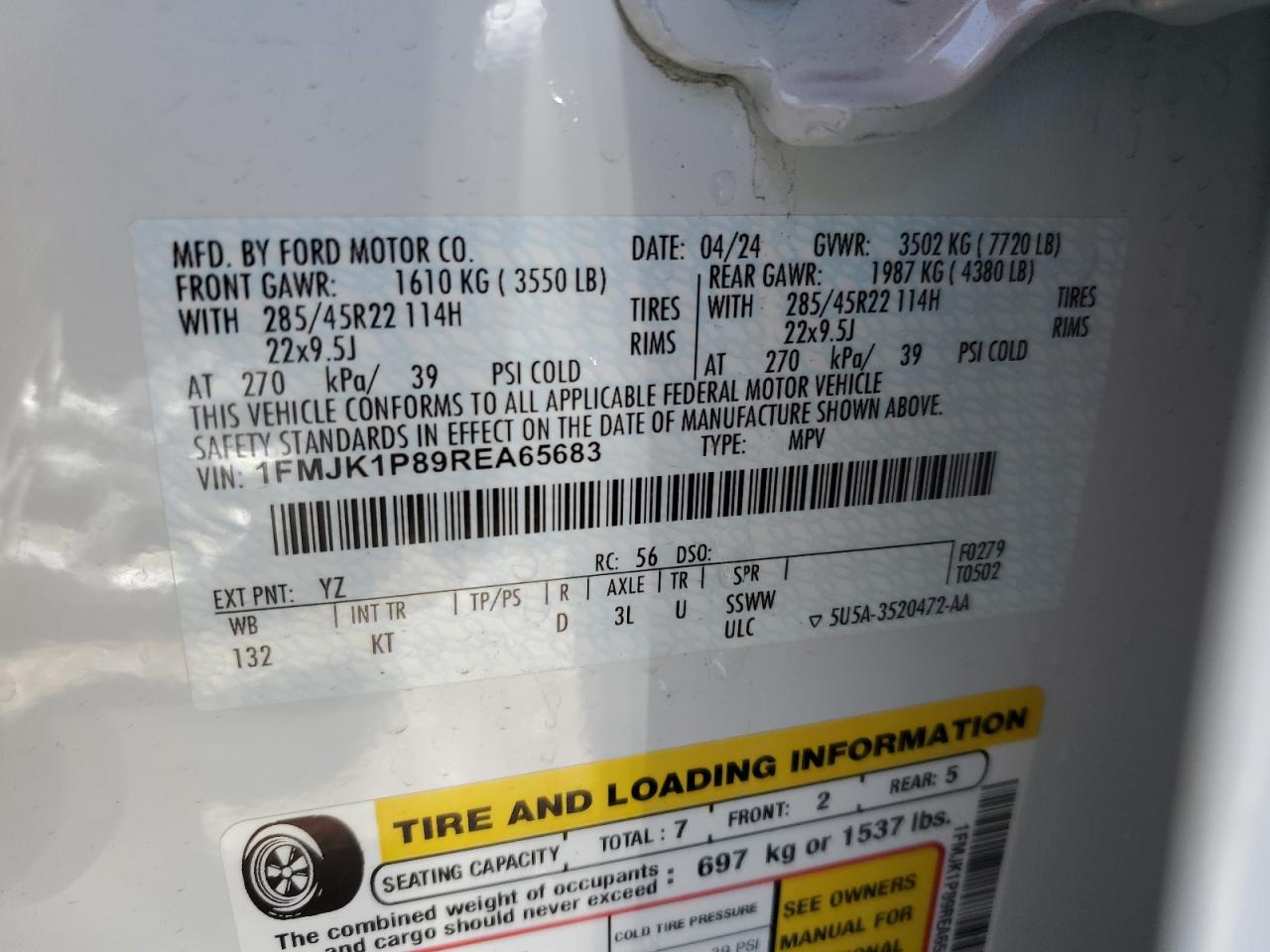 2024 Ford Expedition Max King Ranch VIN: 1FMJK1P89REA65683 Lot: 55754485