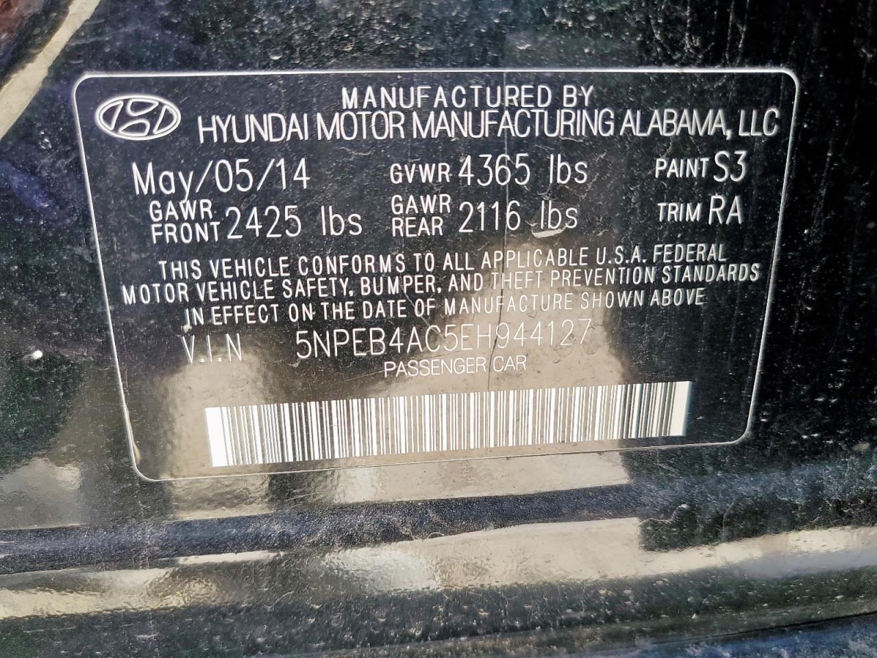 2014 Hyundai Sonata Gls VIN: 5NPEB4AC5EH944127 Lot: 56553355
