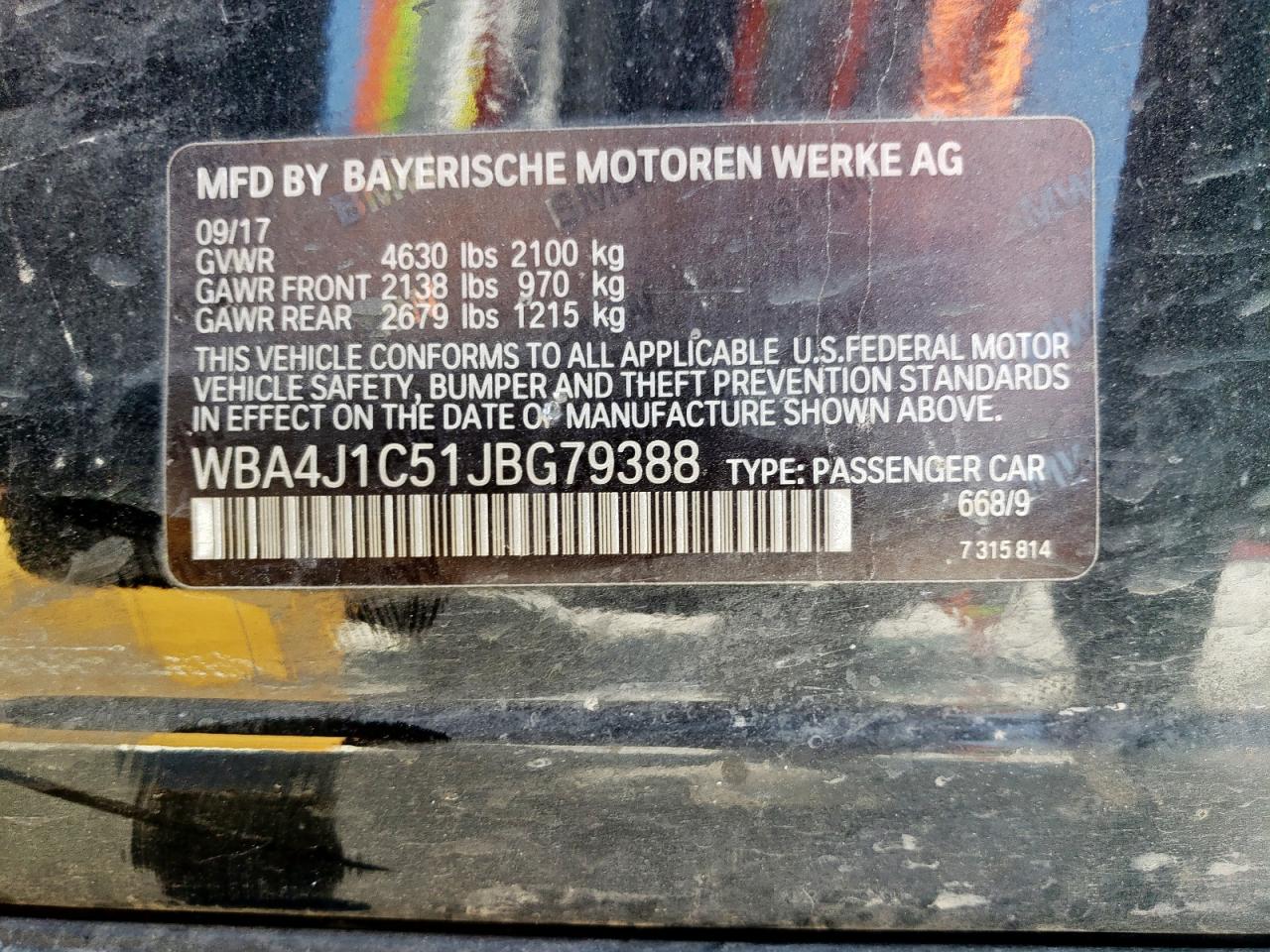 2018 BMW 430I Gran Coupe VIN: WBA4J1C51JBG79388 Lot: 56874785