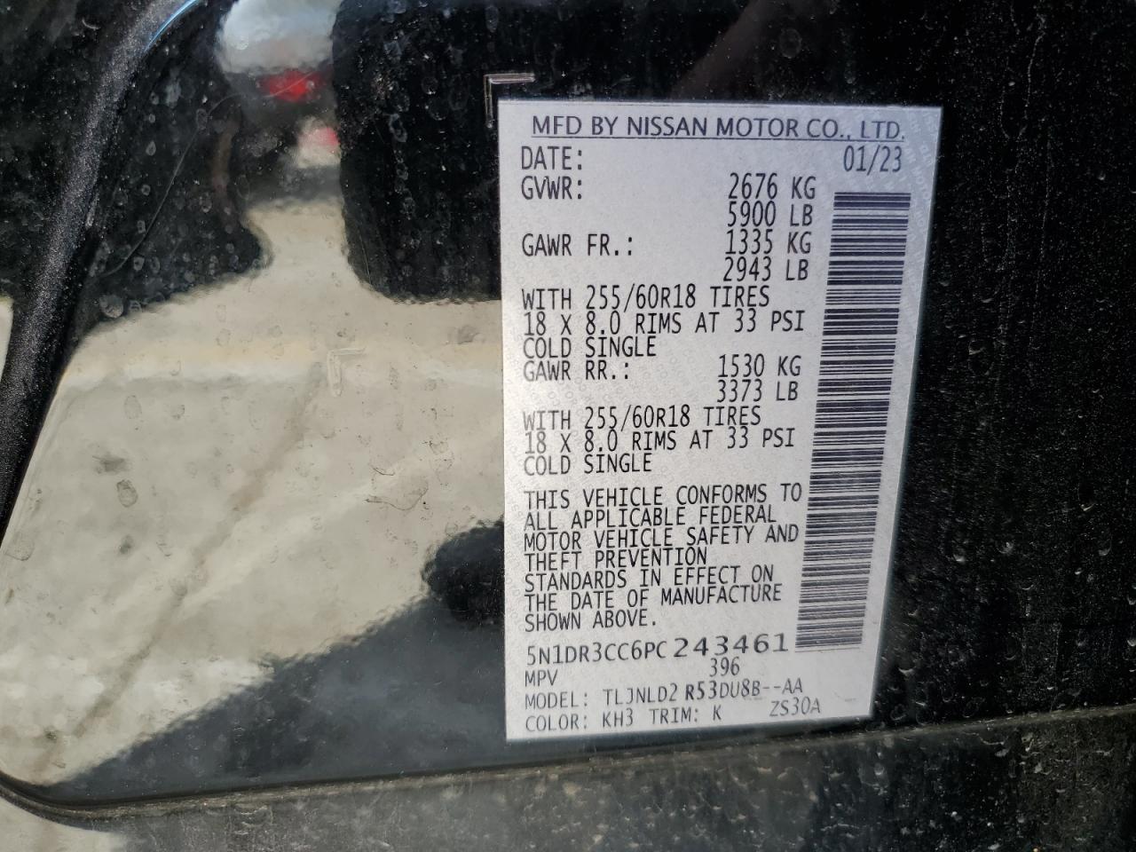 2023 Nissan Pathfinder Sl VIN: 5N1DR3CC6PC243461 Lot: 55655865