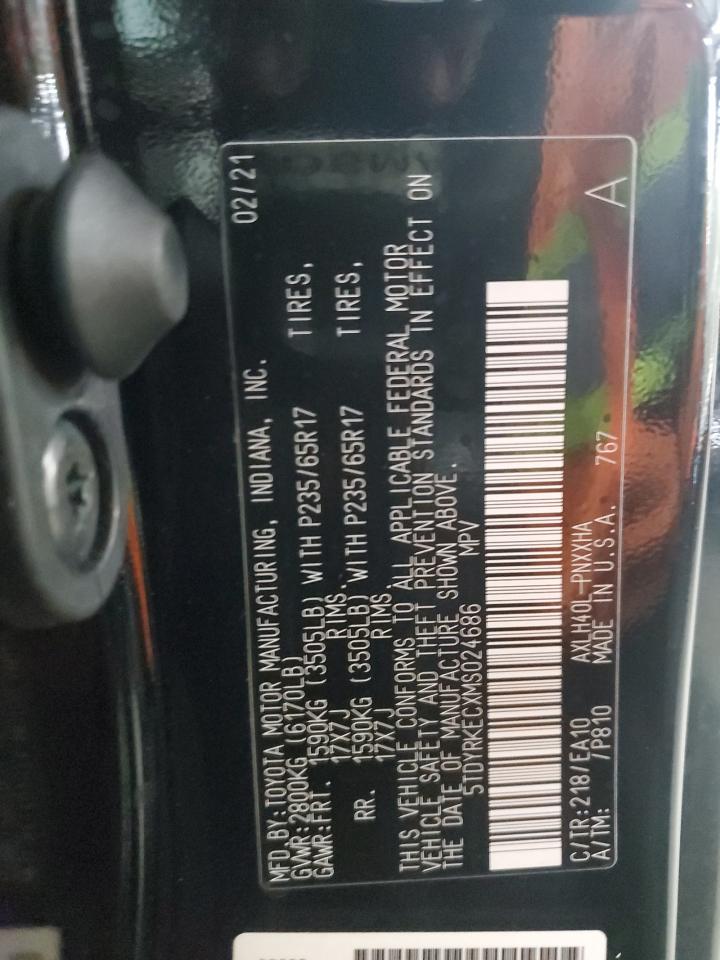 2021 Toyota Sienna Xle VIN: 5TDYRKECXMS024686 Lot: 56990895