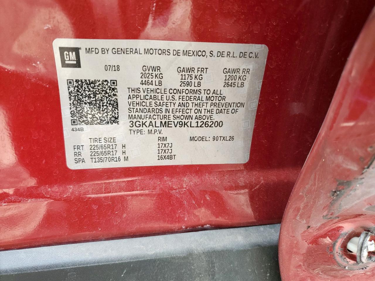 2019 GMC Terrain Sle VIN: 3GKALMEV9KL126200 Lot: 57212345