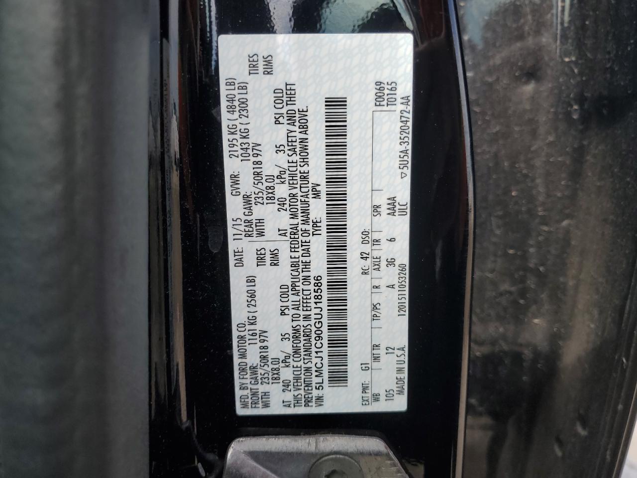 2016 Lincoln Mkc Premiere VIN: 5LMCJ1C90GUJ18586 Lot: 55929845