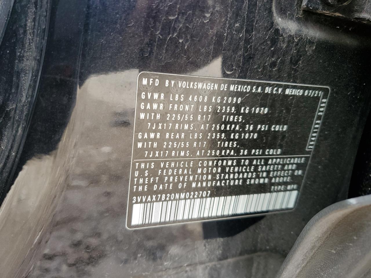 2022 Volkswagen Taos S VIN: 3VVAX7B20NM022707 Lot: 58819835
