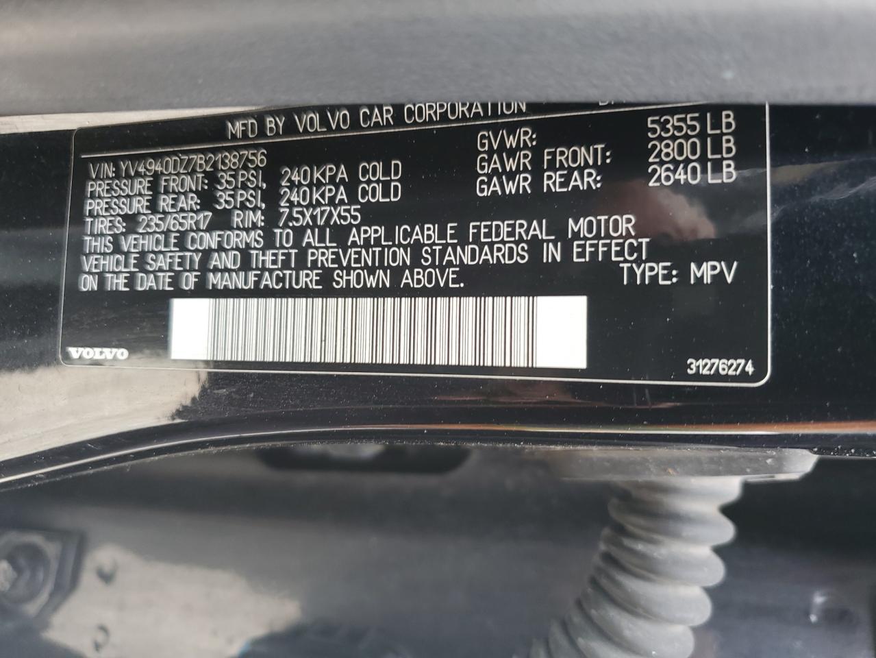 2011 Volvo Xc60 3.2 VIN: YV4940DZ7B2138756 Lot: 57824145