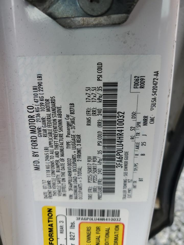 2017 Ford Fusion Se Hybrid VIN: 3FA6P0LU4HR410032 Lot: 54028105