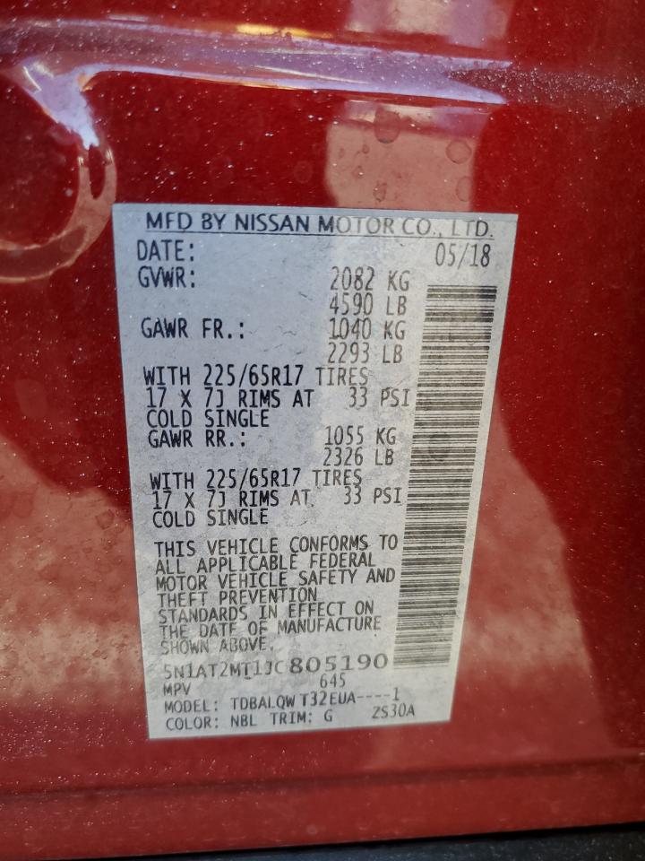 2018 Nissan Rogue S VIN: 5N1AT2MT1JC805190 Lot: 56818595