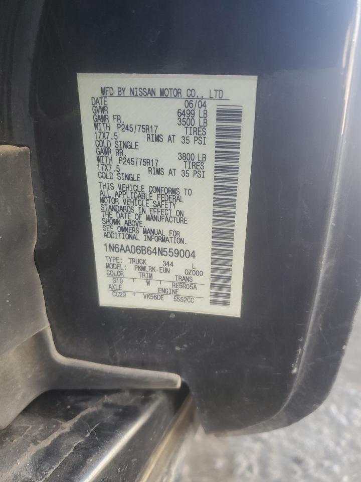 2004 Nissan Titan Xe VIN: 1N6AA06B64N559004 Lot: 57484405