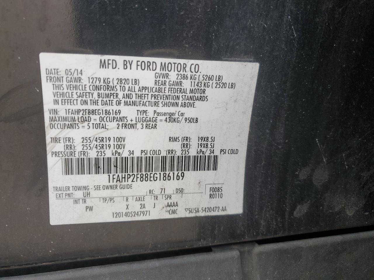 2014 Ford Taurus Limited VIN: 1FAHP2F88EG186169 Lot: 54247575