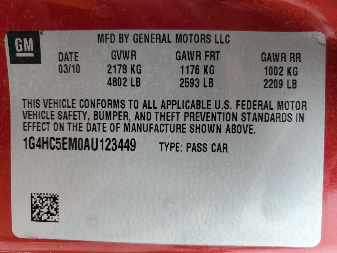2010 Buick Lucerne Cxl VIN: 1G4HC5EM0AU123449 Lot: 56893605