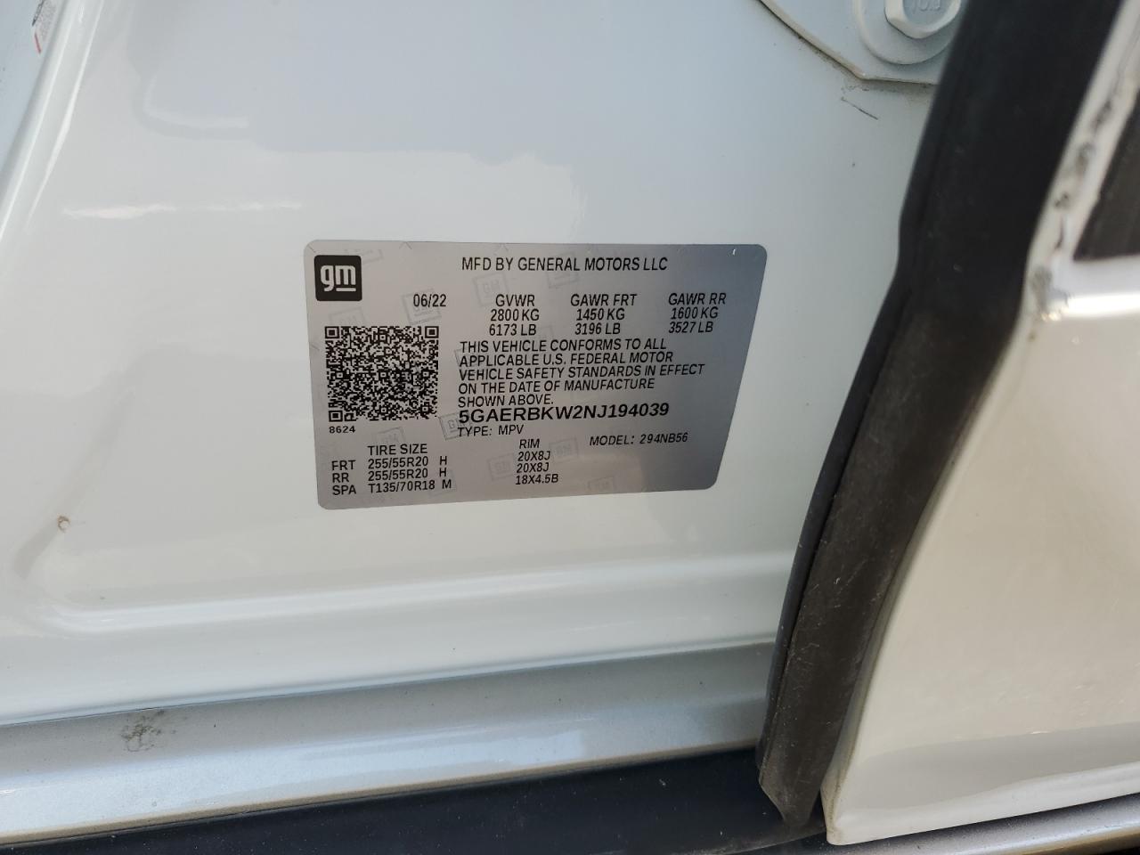 2022 Buick Enclave Essence VIN: 5GAERBKW2NJ194039 Lot: 59164875