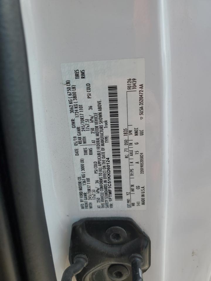 2019 Ford F150 VIN: 1FTMF1C51KKD60124 Lot: 53516175