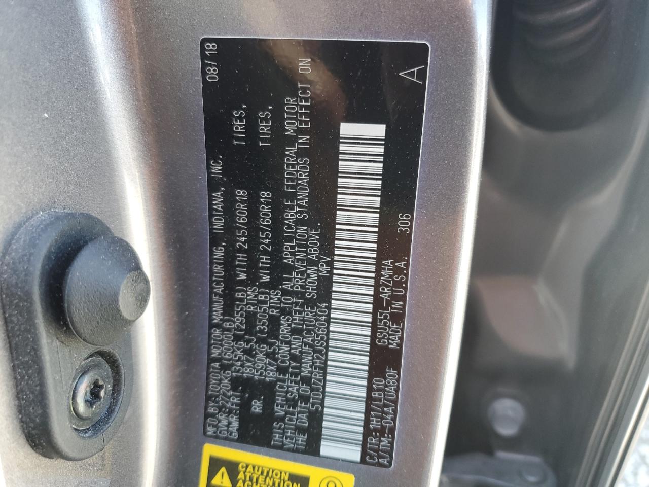 2018 Toyota Highlander Se VIN: 5TDJZRFH2JS560404 Lot: 56550405