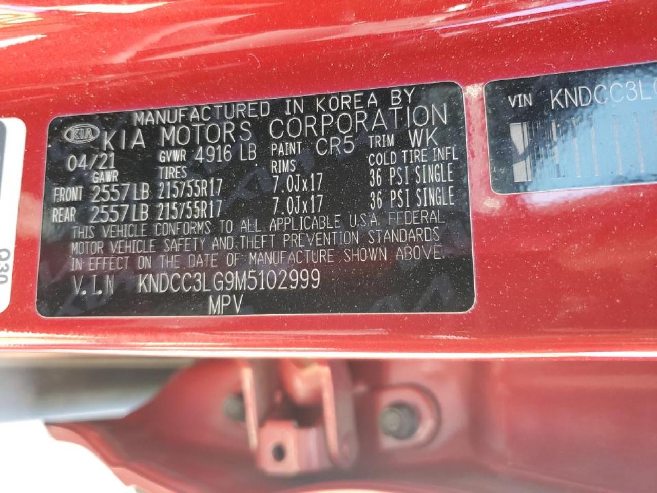 2021 Kia Niro Ex VIN: KNDCC3LG9M5102999 Lot: 59769885