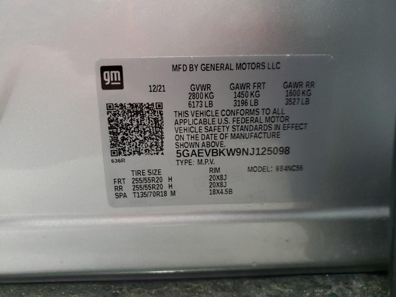 2022 Buick Enclave Premium VIN: 5GAEVBKW9NJ125098 Lot: 56930035