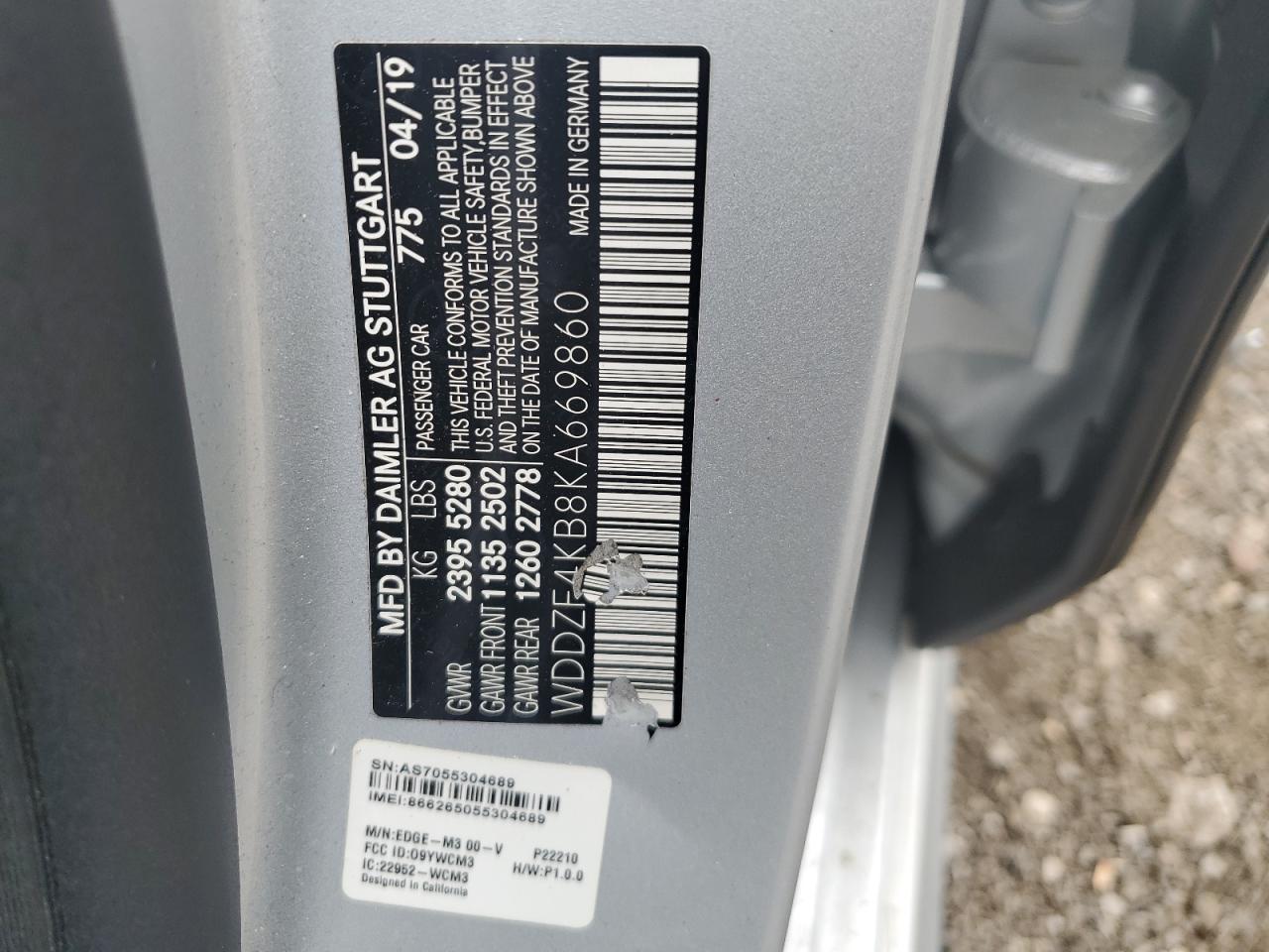 2019 Mercedes-Benz E 300 4Matic VIN: WDDZF4KB8KA669860 Lot: 58465645