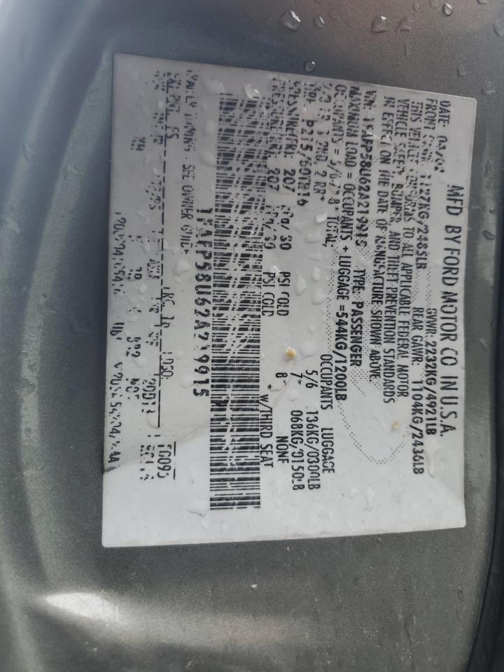 2002 Ford Taurus Se VIN: 1FAFP58U62A219915 Lot: 56972825