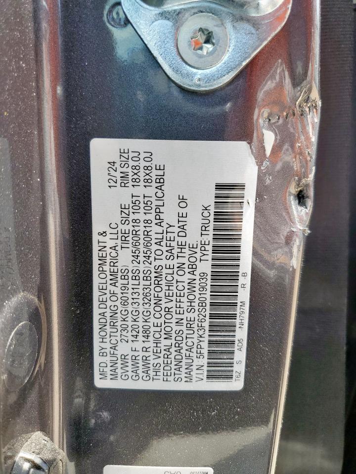 2025 Honda Ridgeline Trail Sport VIN: 5FPYK3F62SB019039 Lot: 57399055