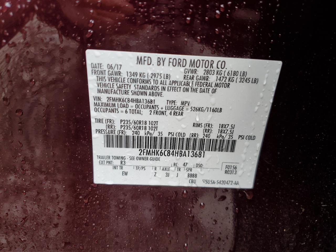 2017 Ford Flex Sel VIN: 2FMHK6C84HBA13681 Lot: 56583925