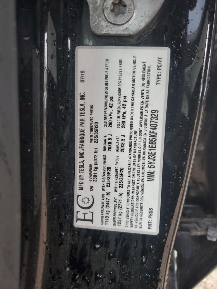 2019 Tesla Model 3 VIN: 5YJ3E1EB5KF407329 Lot: 53446975