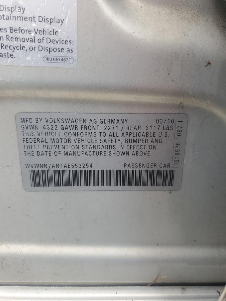 2010 Volkswagen Cc Sport VIN: WVWNN7AN1AE553254 Lot: 55956445