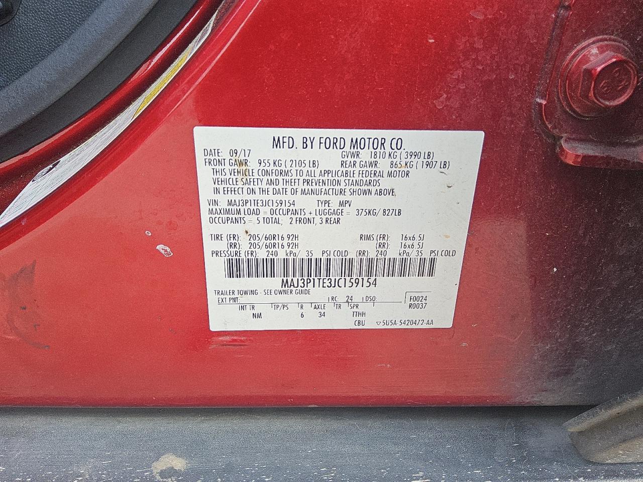 2018 Ford Ecosport Se VIN: MAJ3P1TE3JC159154 Lot: 54930045