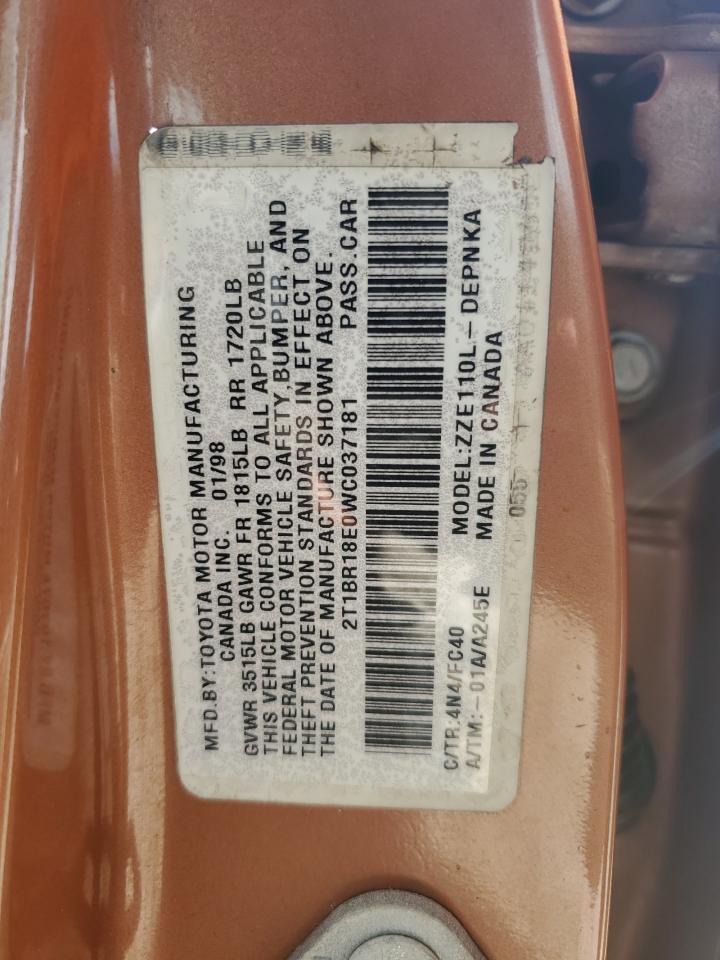 1998 Toyota Corolla Ve VIN: 2T1BR18E0WC037181 Lot: 56819815