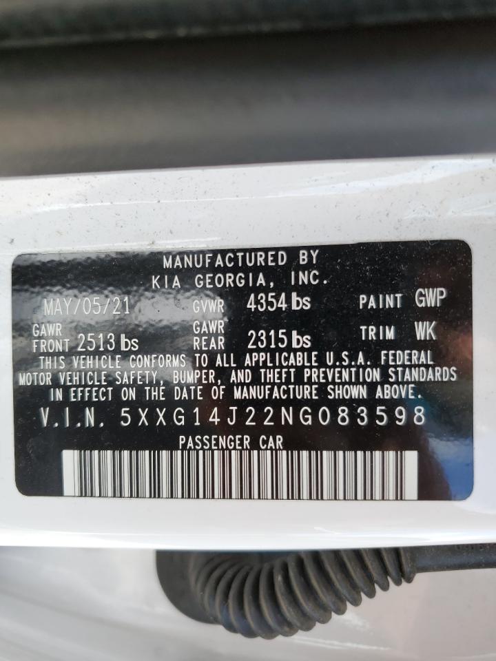 2022 Kia K5 Lxs VIN: 5XXG14J22NG083598 Lot: 57082485