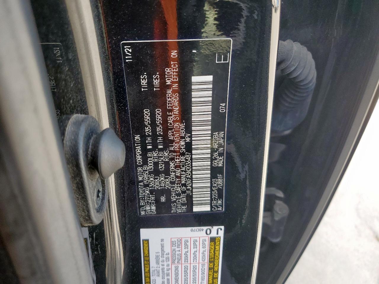 2022 Lexus Rx 350 L VIN: JTJHZKFA5N2036487 Lot: 56998385