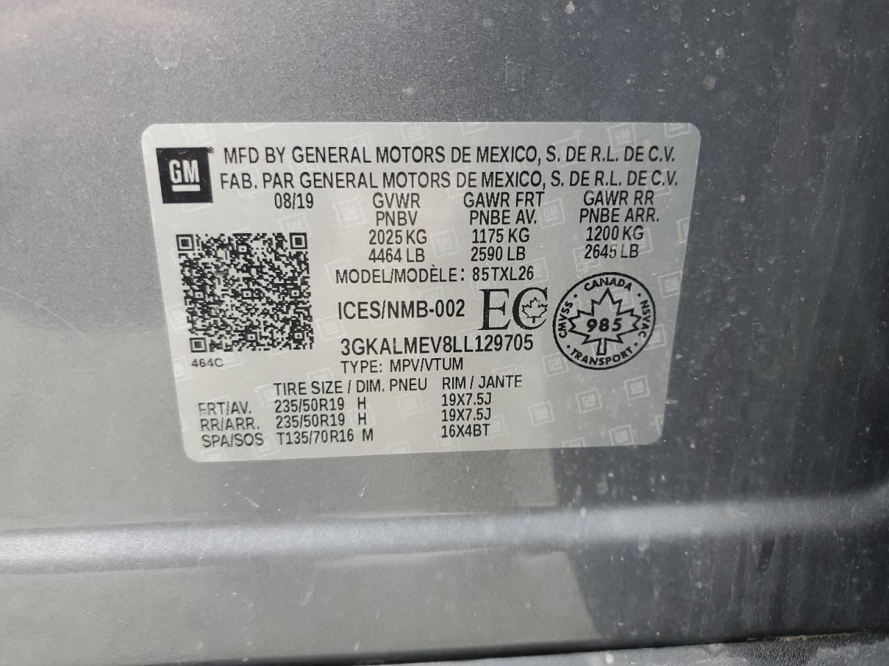 2020 GMC Terrain Sle VIN: 3GKALMEV8LL129705 Lot: 58728495