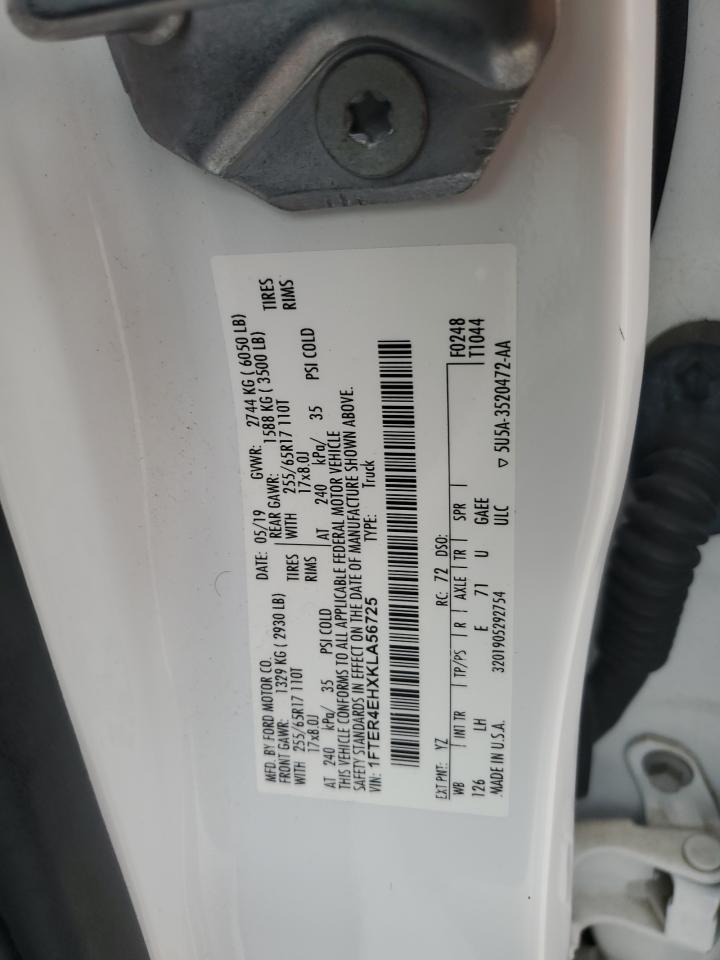 2019 Ford Ranger Xl VIN: 1FTER4EHXKLA56725 Lot: 57287385