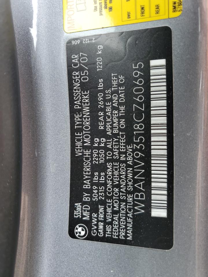 2008 BMW 535 Xi VIN: WBANV93518CZ60695 Lot: 56667335