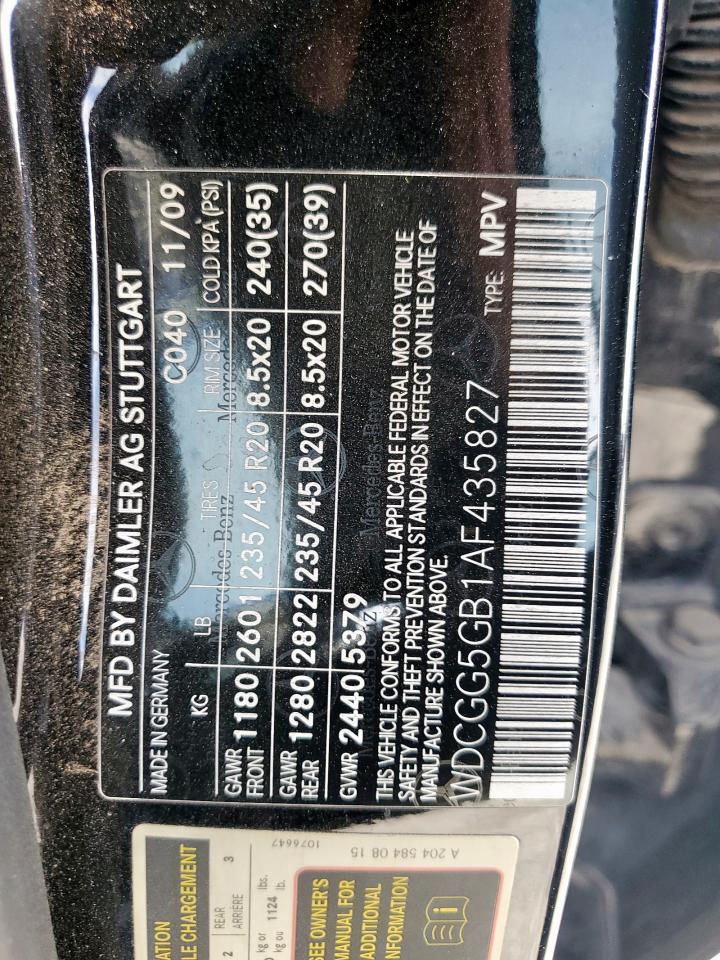 2010 Mercedes-Benz Glk 350 VIN: WDCGG5GB1AF435827 Lot: 56945155