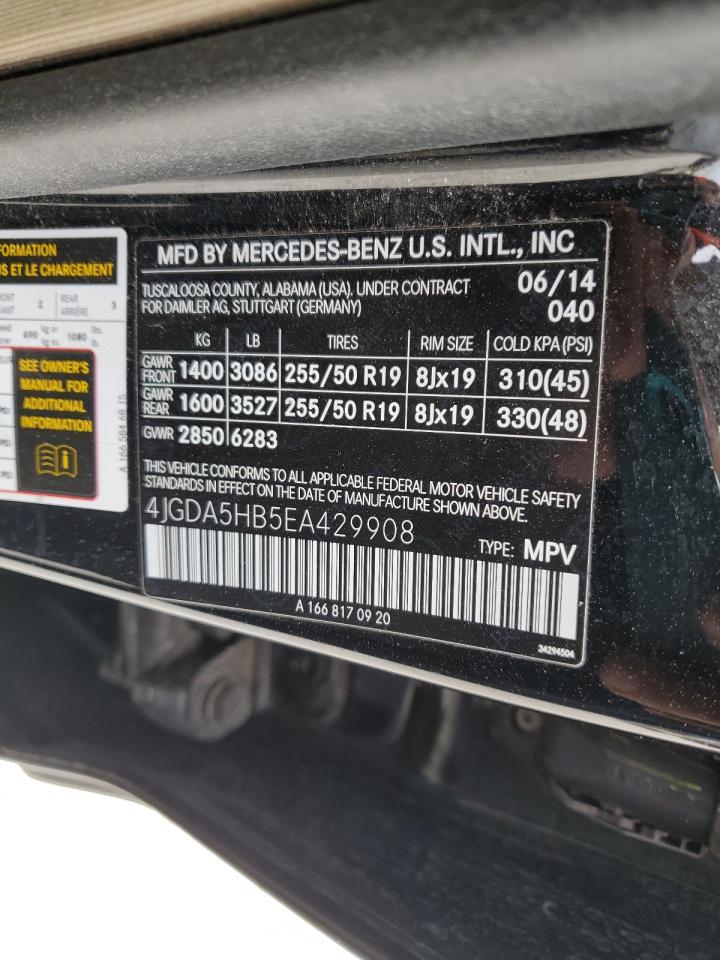 2014 Mercedes-Benz Ml 350 4Matic VIN: 4JGDA5HB5EA429908 Lot: 58431945