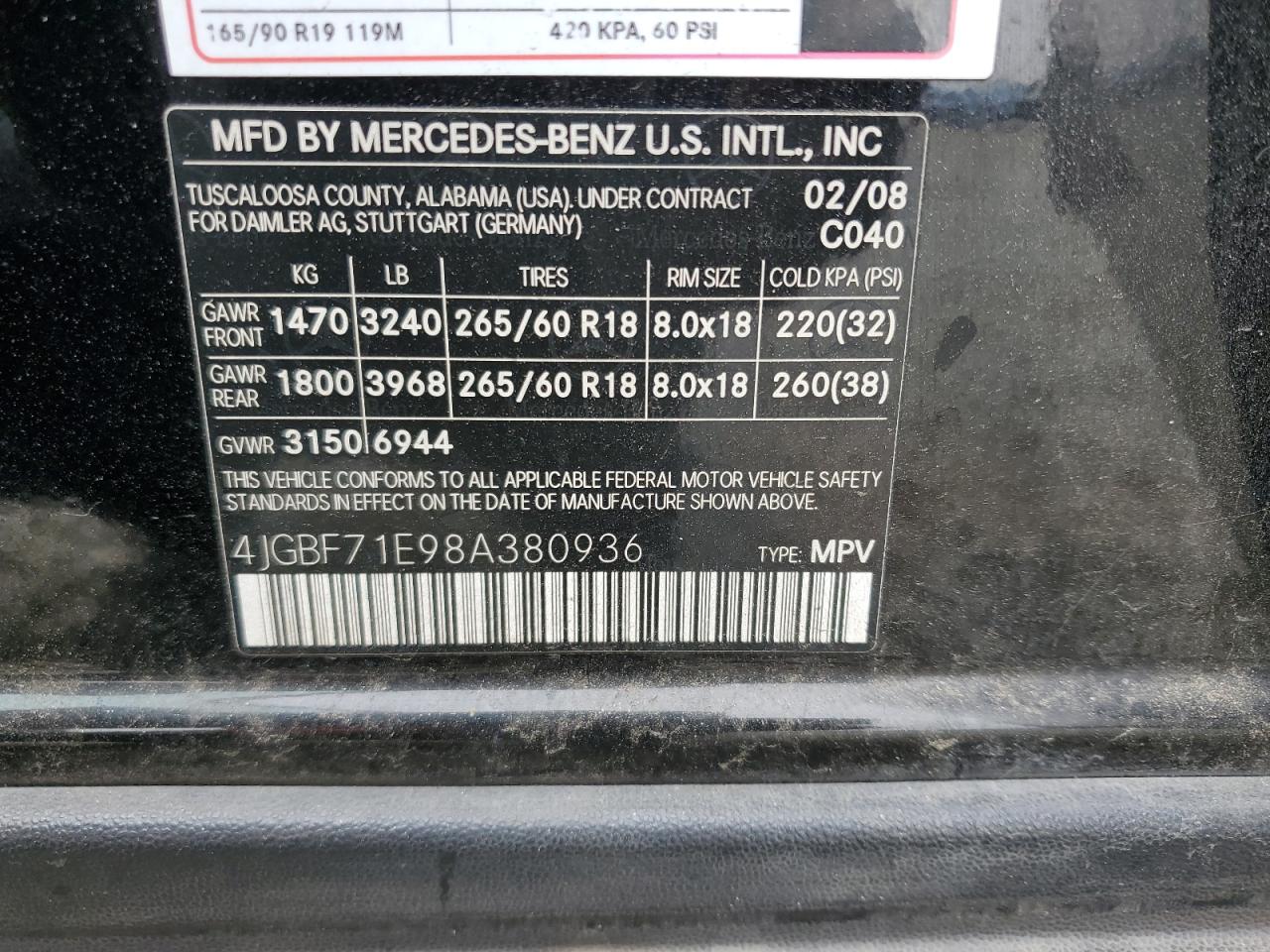 2008 Mercedes-Benz Gl 450 4Matic VIN: 4JGBF71E98A380936 Lot: 56182155
