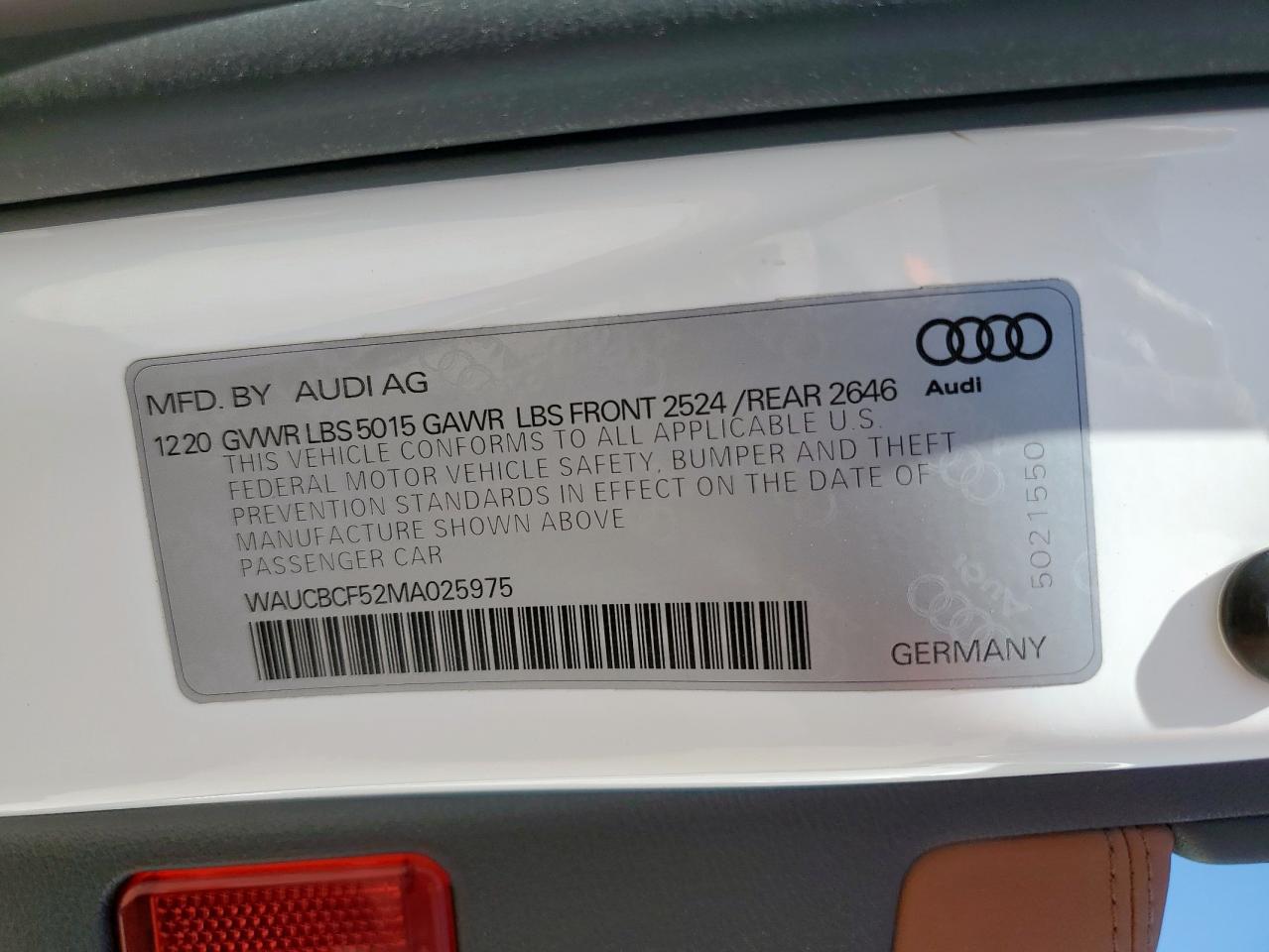 2021 Audi A5 Premium Plus 40 VIN: WAUCBCF52MA025975 Lot: 56592175