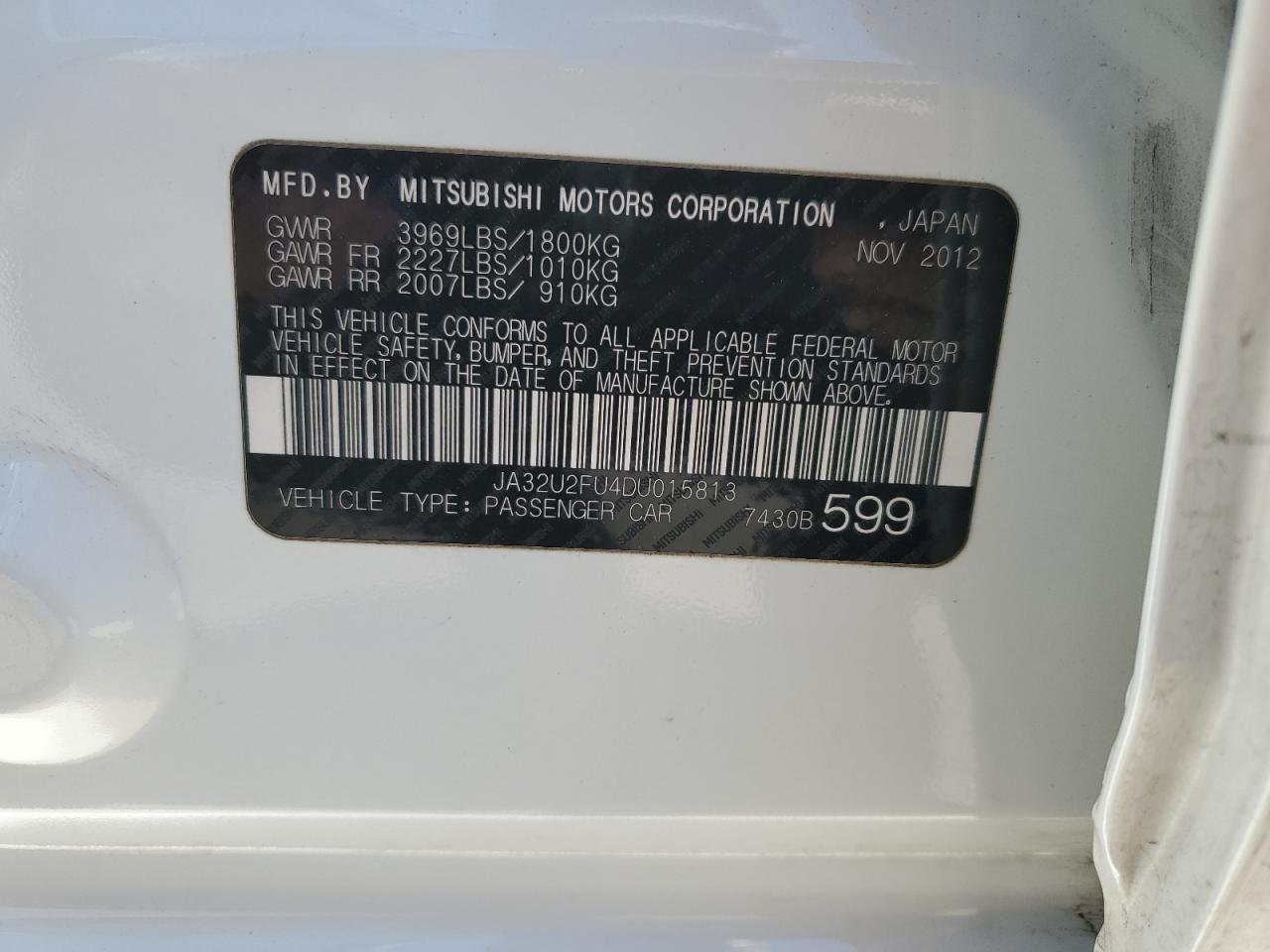 2013 Mitsubishi Lancer Es/Es Sport VIN: JA32U2FU4DU015813 Lot: 56768725