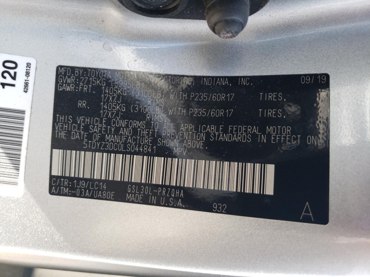 2020 Toyota Sienna Xle VIN: 5TDYZ3DC0LS044841 Lot: 56924825