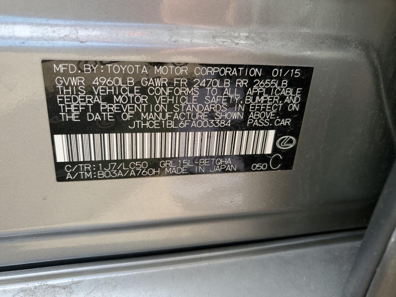 2015 Lexus Gs 350 VIN: JTHCE1BL6FA003384 Lot: 56544525