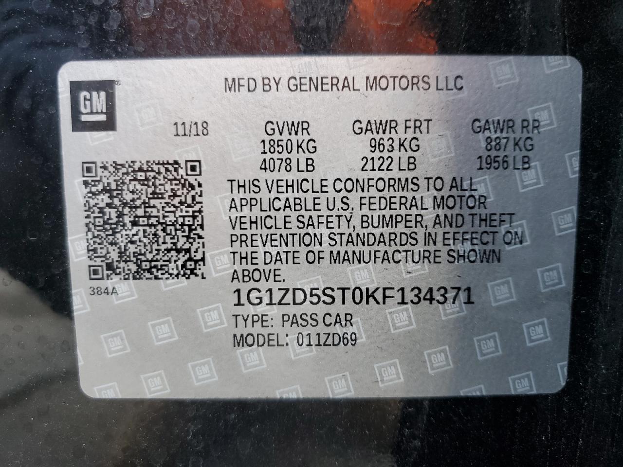 2019 Chevrolet Malibu Lt VIN: 1G1ZD5ST0KF134371 Lot: 54776305